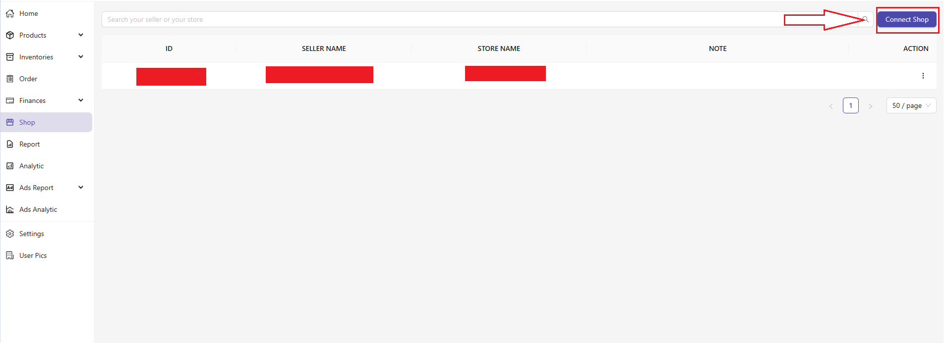 Shop Manager dashboard with Amazon Connect Shop button