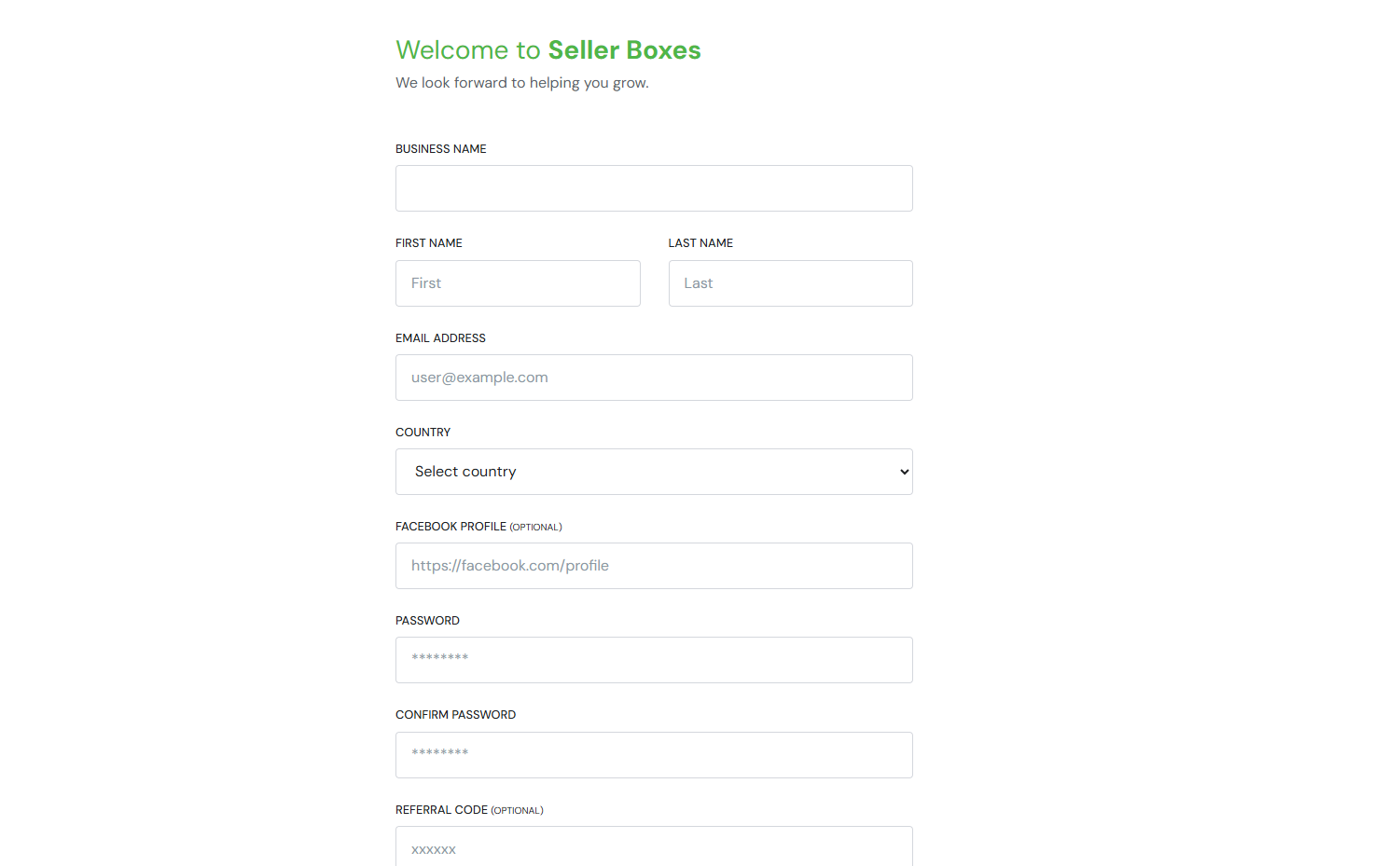 Registration form with email, password and terms checkbox